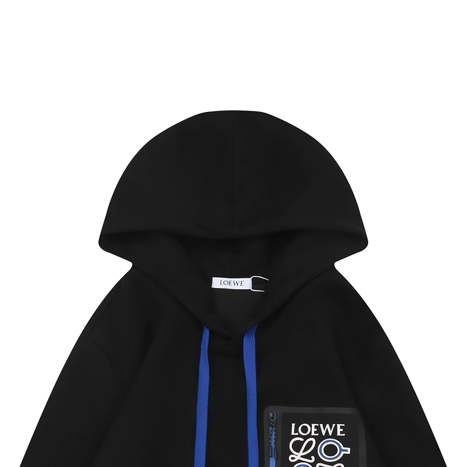 L ON Logo Patch Pocket Hoodie Black