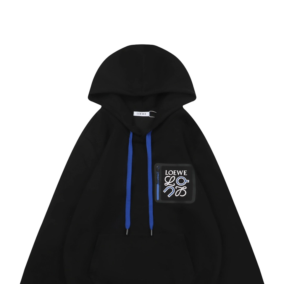L ON Logo Patch Pocket Hoodie Black