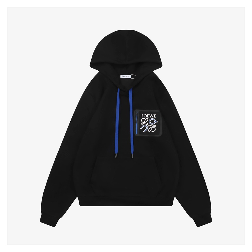 L ON Logo Patch Pocket Hoodie Black Front view