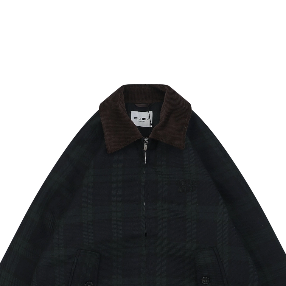 MM Dark Green Plaid Quilted Padded Jacket