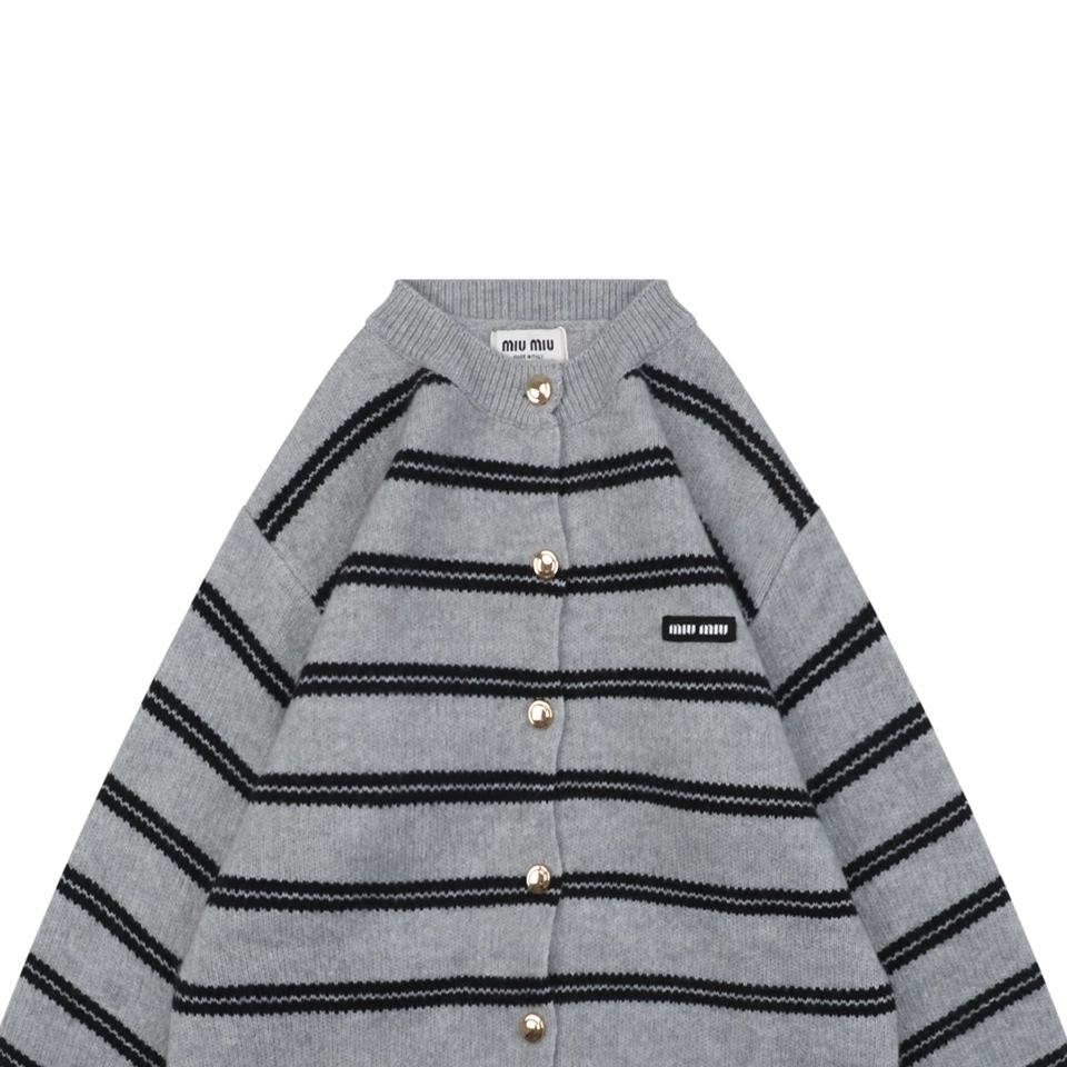 MM Grey and White Striped Knit Cardigan