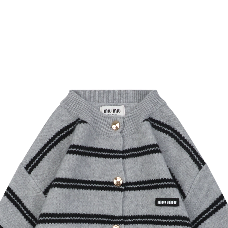 MM Grey and White Striped Knit Cardigan