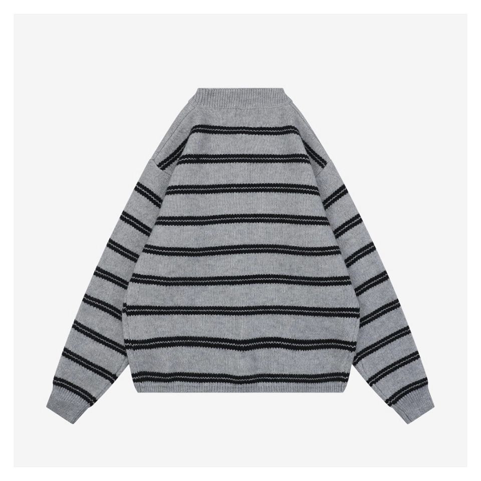 MM Grey and White Striped Knit Cardigan Back view