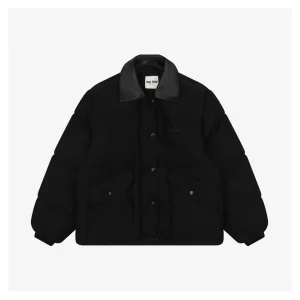 Miu Miu Leather-Collar Logo Down Jacket Front view