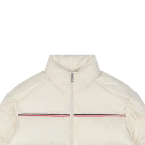 Moncler Bouvaque Tricolor Stripe Stand Collar Down Jacket White