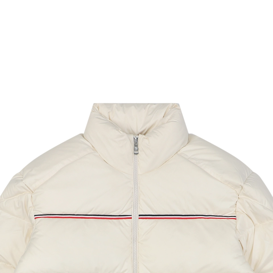 Moncler Bouvaque Tricolor Stripe Stand Collar Down Jacket White