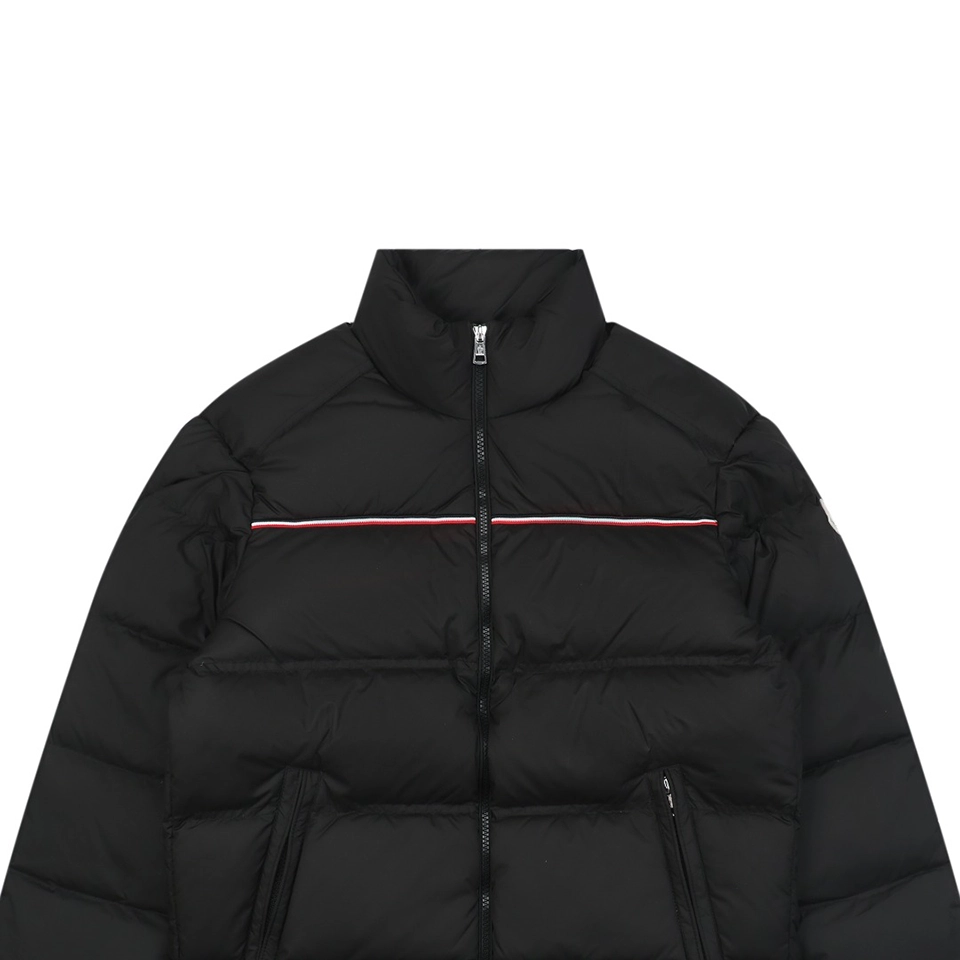 Moncler Bouvaque Tricolor Stripe Stand Collar Down Jacket Black