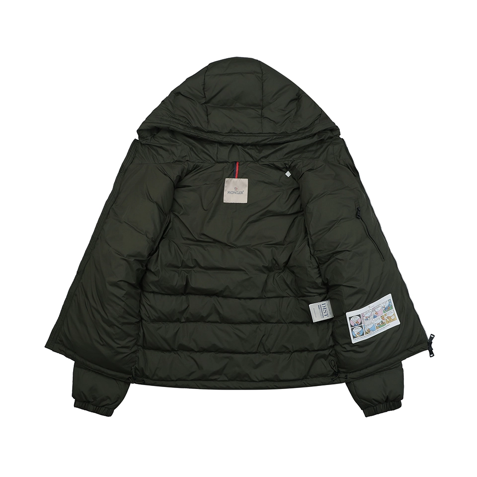Moncler Ribbed Panel Arm Logo Hooded Down Jacket #MT-188 Green Lining