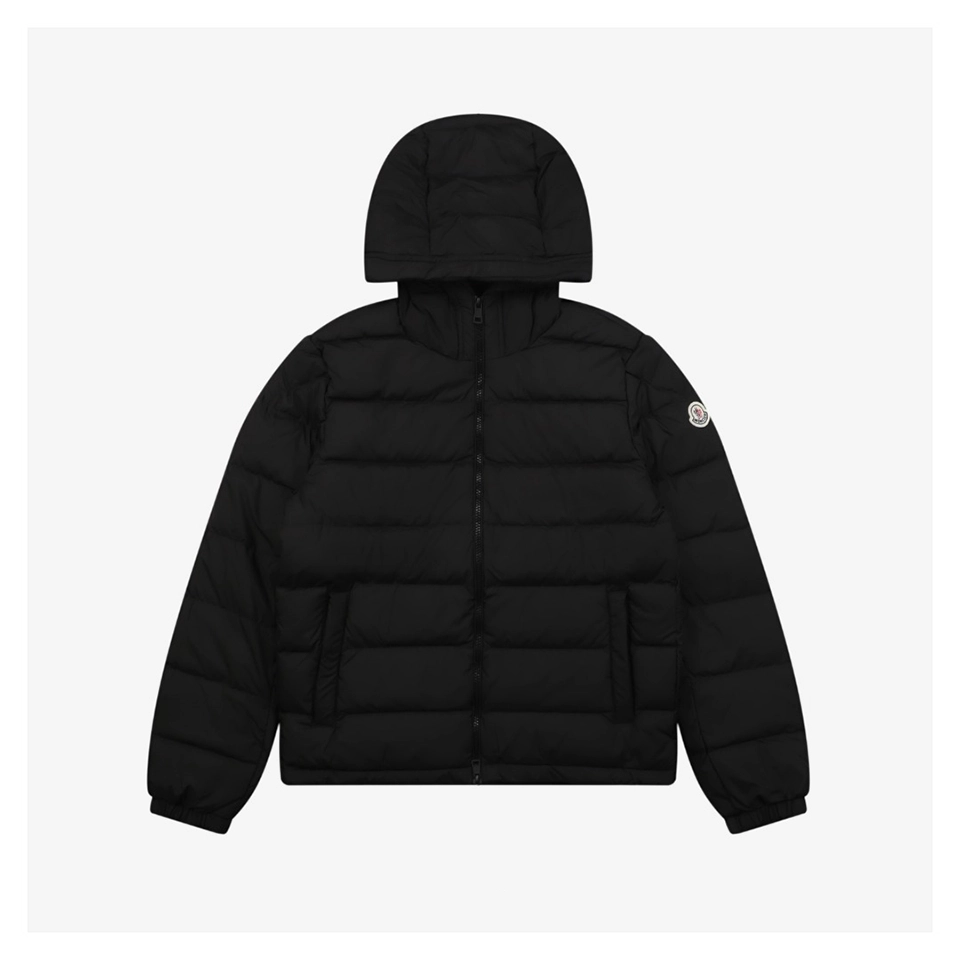 Moncler Ribbed Panel Arm Logo Hooded Down Jacket #MT-188 Black Front view