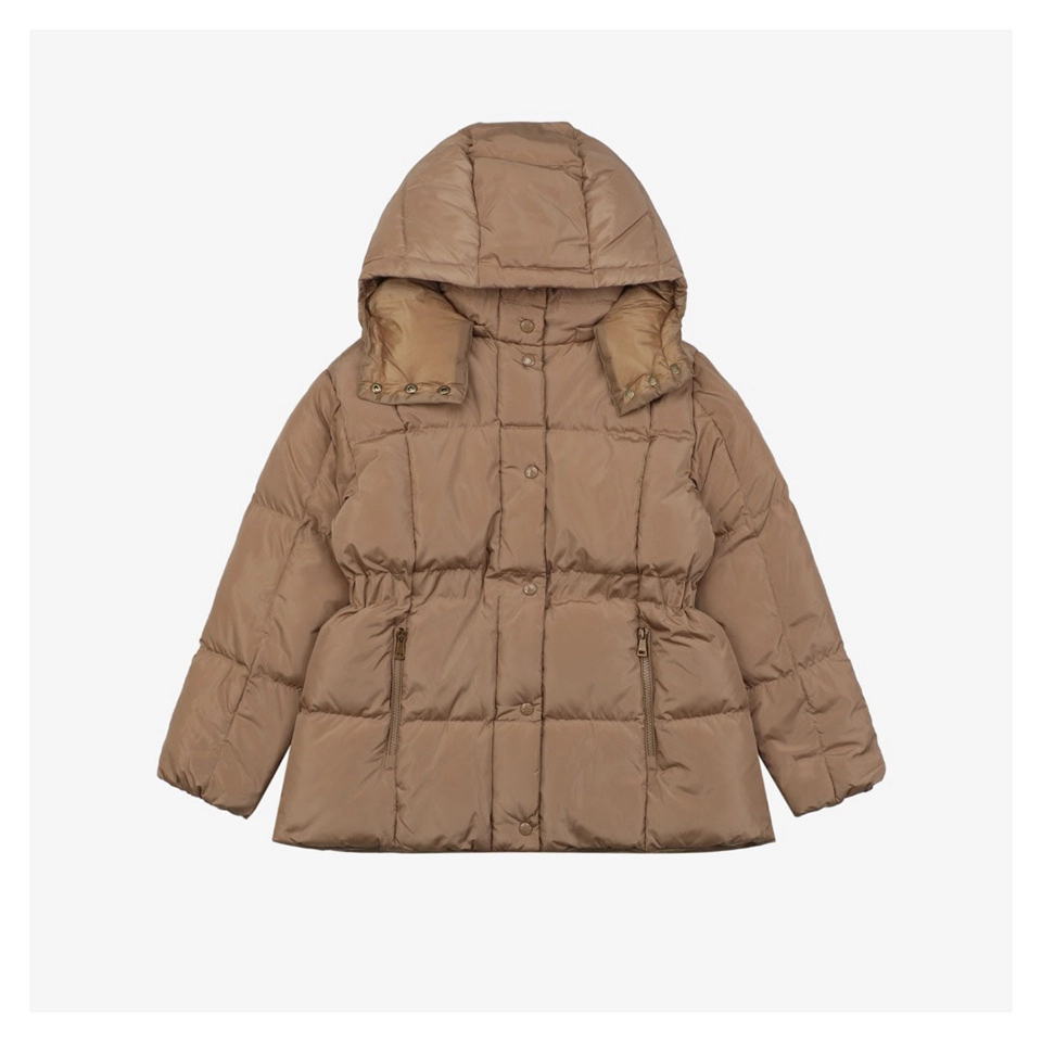 Mxxcler Agneux Square-Quilted Hooded Down Jacket #MS-776 Brown Front view