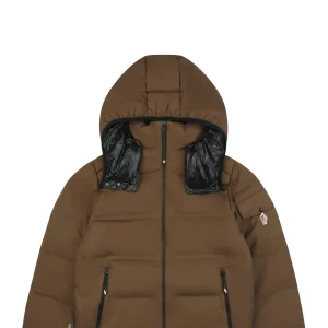 Mxxcler Arm Rooster Logo Hooded Down Jacket #2566 Brown