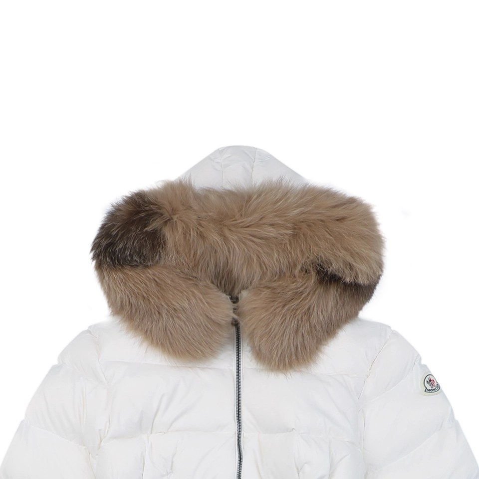 Mxxcler Boedic Belted Fur-Trim Hooded Long Down Jacket White