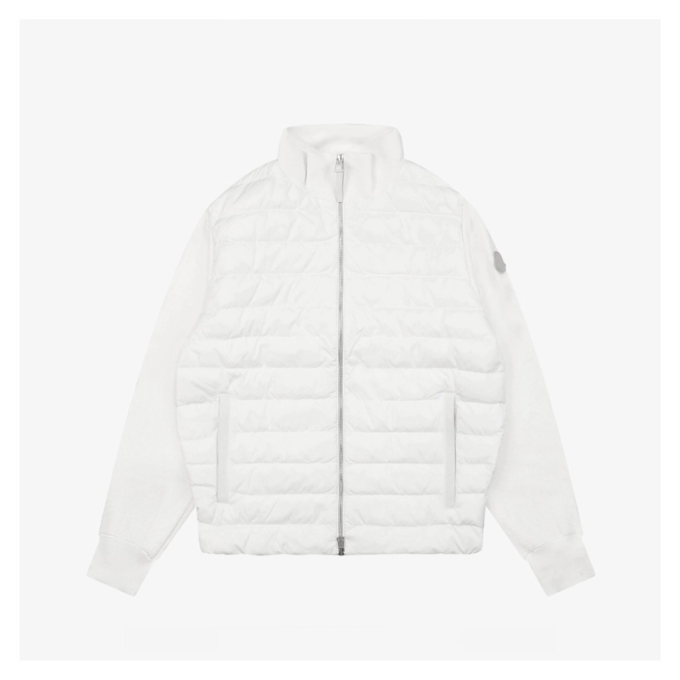 Mxxcler Leather-Trim Pocket Knit Down Jacket White Front view