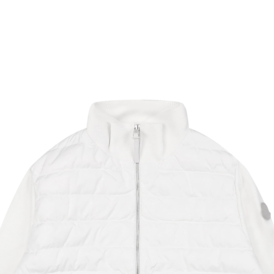 Mxxcler Leather-Trim Pocket Knit Down Jacket White
