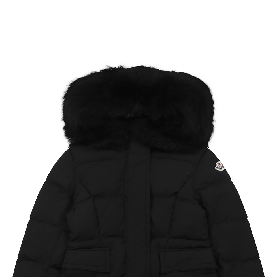 Mxxcler Long Hooded Down with Fur Trim Jacket Black