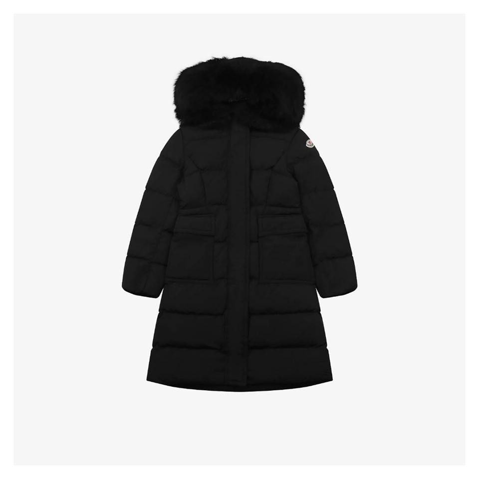 Mxxcler Long Hooded Down with Fur Trim Jacket Black Front view