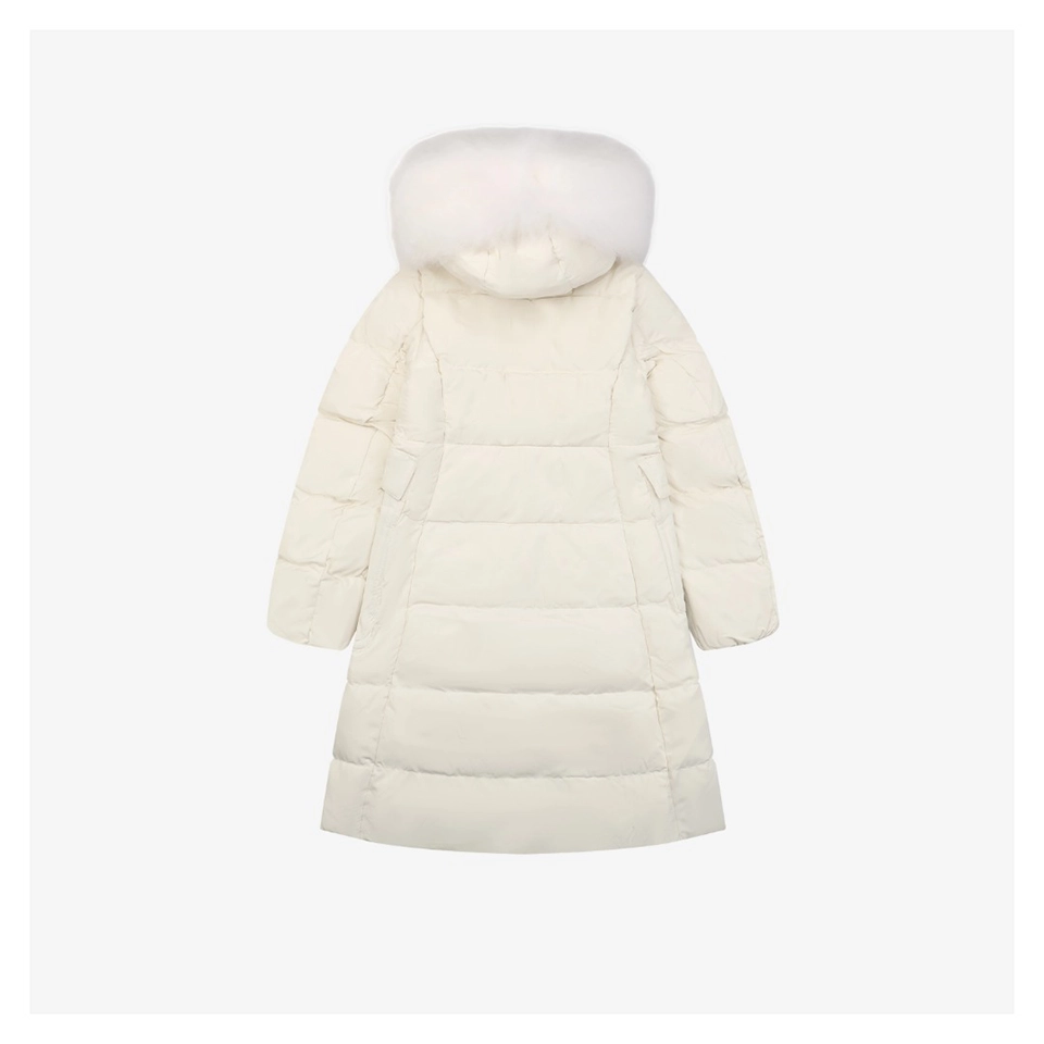 Mxxcler Long Hooded Down with Fur Trim Jacket White Back view
