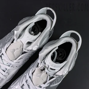 PSG x Air Jordan 6 Metallic Silver top heel area with PSG insole branding