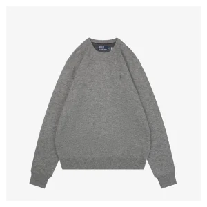 Ralph Lauren Grey Embroidered Pony Crewneck Wool Sweater Front view