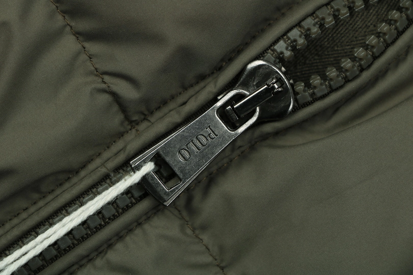 Ralph Lauren Pony Logo Quilted Stand Collar Down Jacket Green Zipper puller