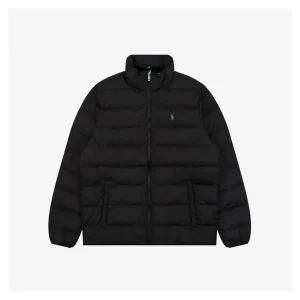 Ralph Lauren Pony Logo Quilted Stand Collar Down Jacket Black Front view