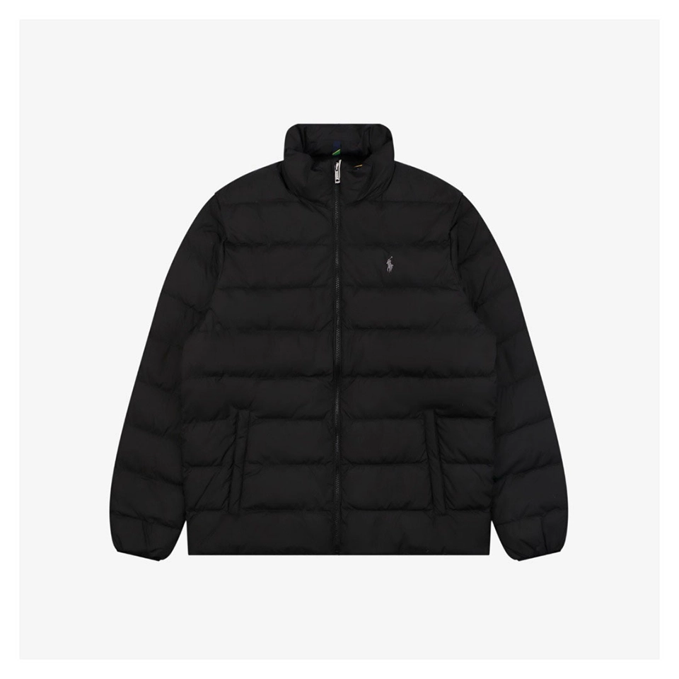 Ralph Lauren Pony Logo Quilted Stand Collar Down Jacket Black Front view