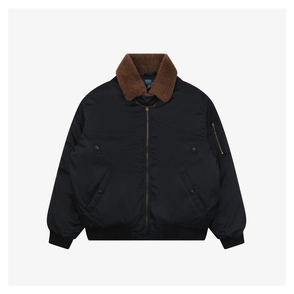 Ralph Lauren Vintage Shearling-Collar Down Flight Jacket Black Front view