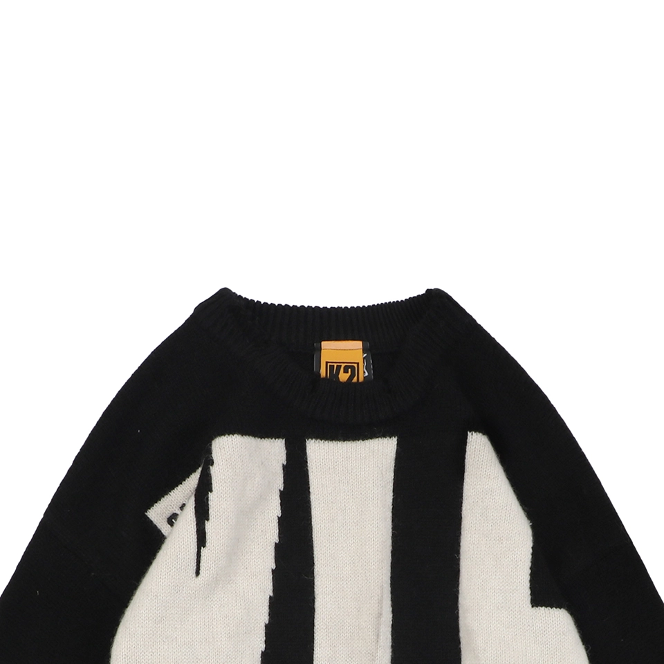Saint Michael x KLF Intarsia Logo Distressed Wool Sweater