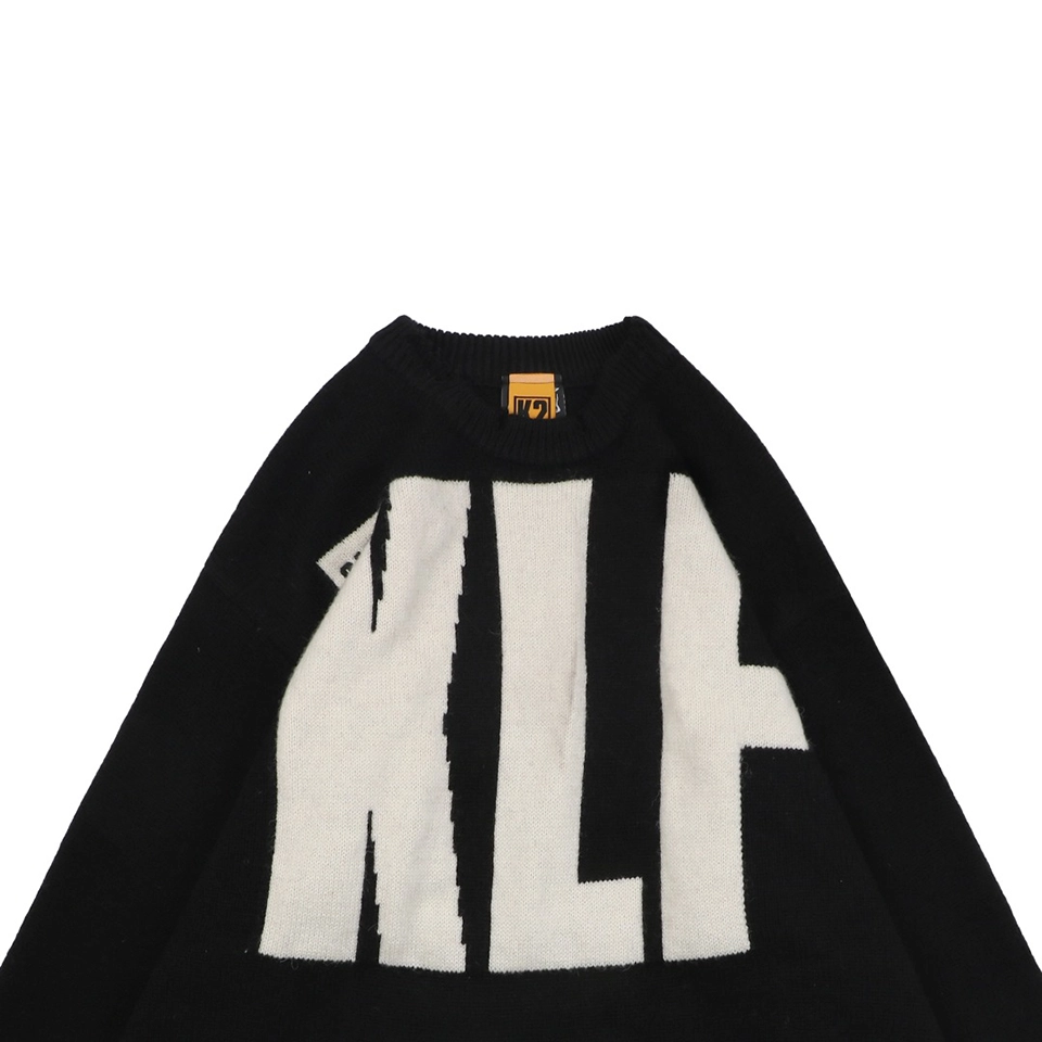 Saint Michael x KLF Intarsia Logo Distressed Wool Sweater