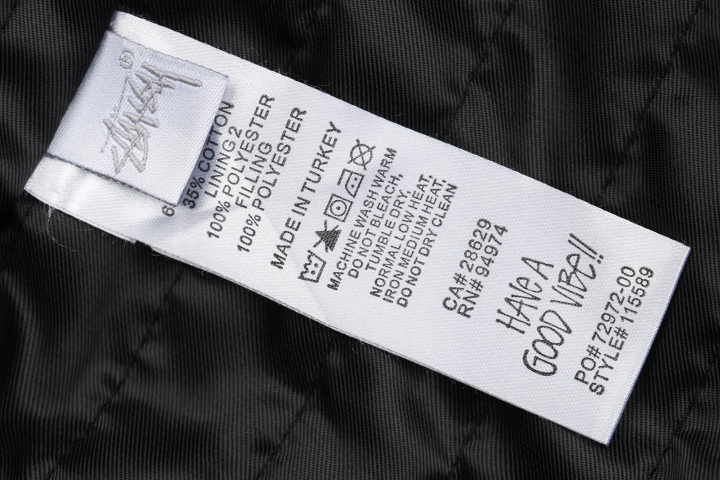 Stussy Embroidered Logo Hooded Cotton Jacket Black Wash label
