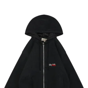 Stussy Embroidered Logo Hooded Cotton Jacket Black