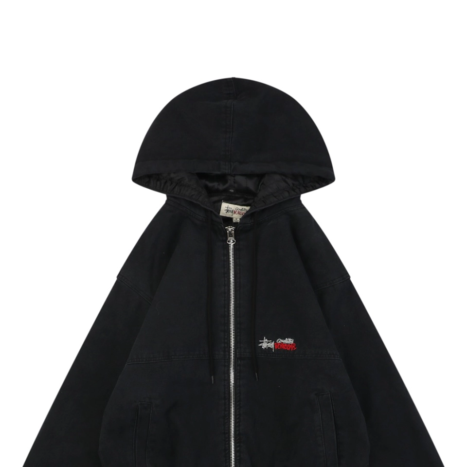 Stussy Embroidered Logo Hooded Cotton Jacket Black