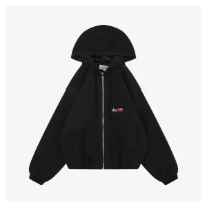 Stussy Embroidered Logo Hooded Cotton Jacket Black Fornt view
