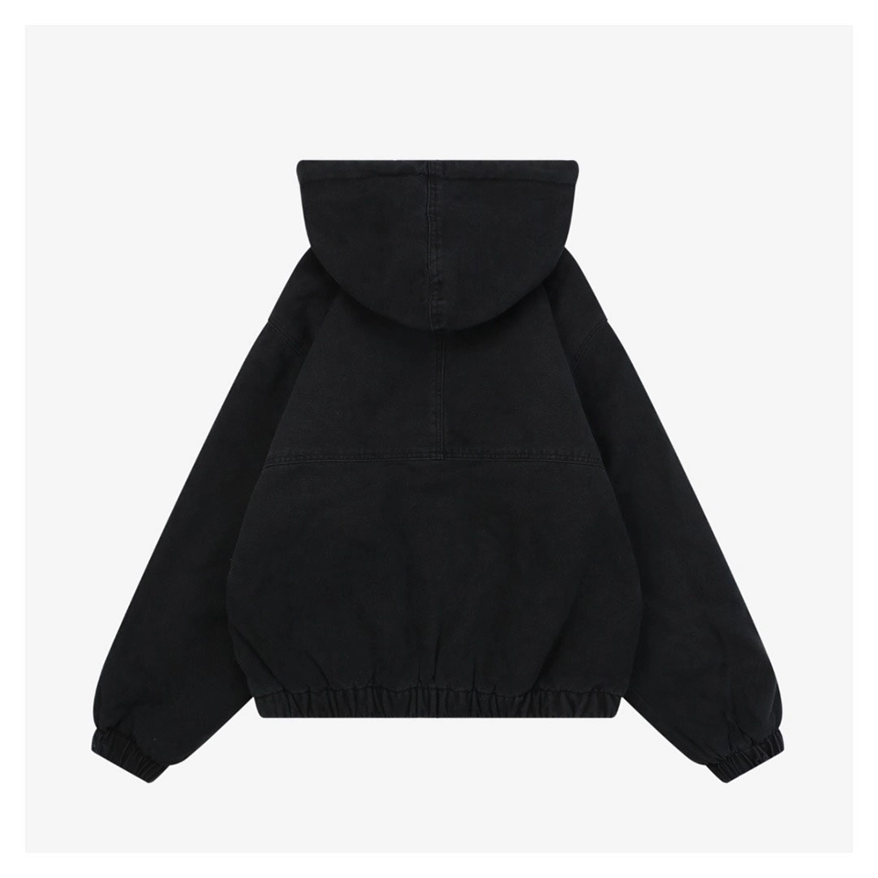 Stussy Embroidered Logo Hooded Cotton Jacket Black Back view