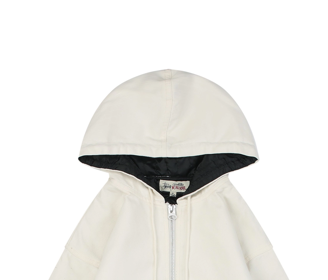 Stussy Embroidered Logo Hooded Cotton Jacket White