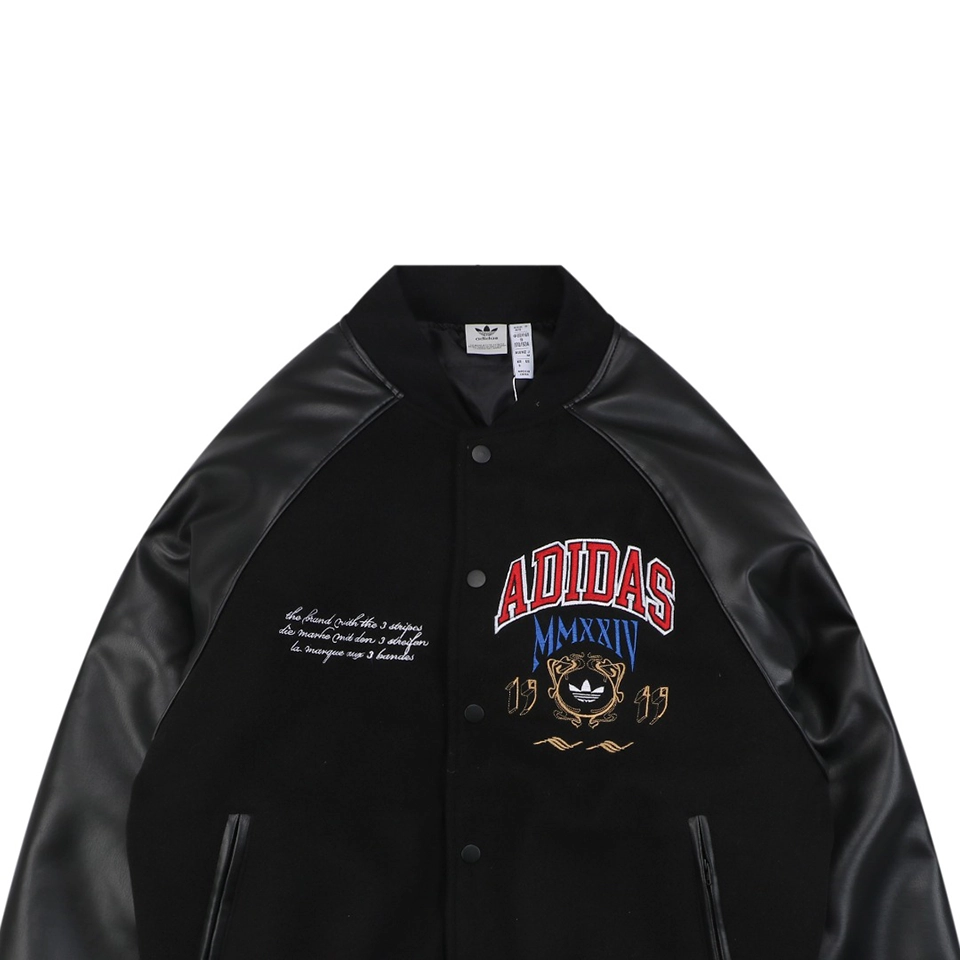 Adidas Originals Embroidered Crest Leather Sleeve Varsity Jacket