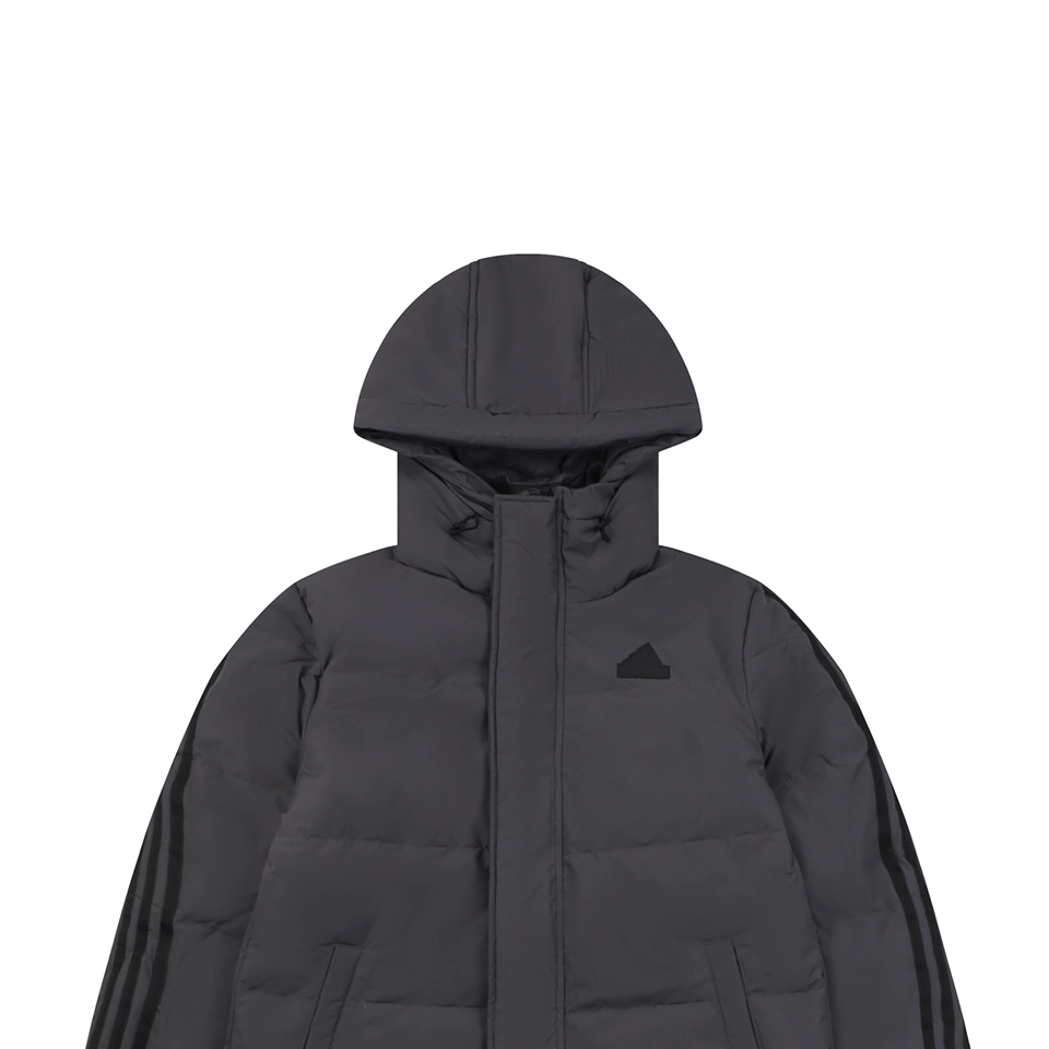 Adidas Three-Stripes Hooded Long Down Jacket Grey