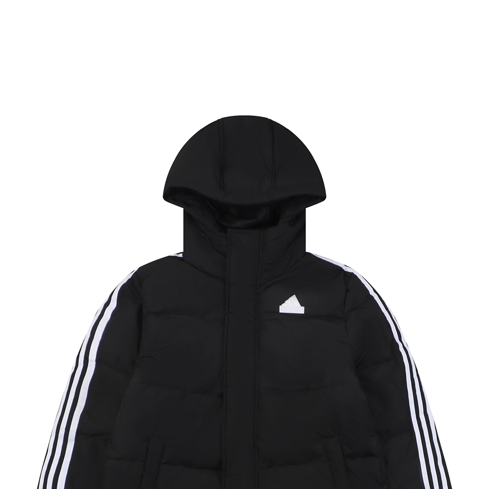 Adidas Three-Stripes Hooded Long Down Jacket Black