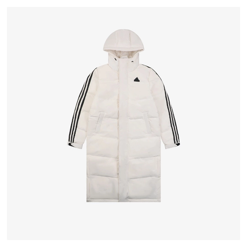 Adidas Three-Stripes Hooded Long Down Jacket White Front view