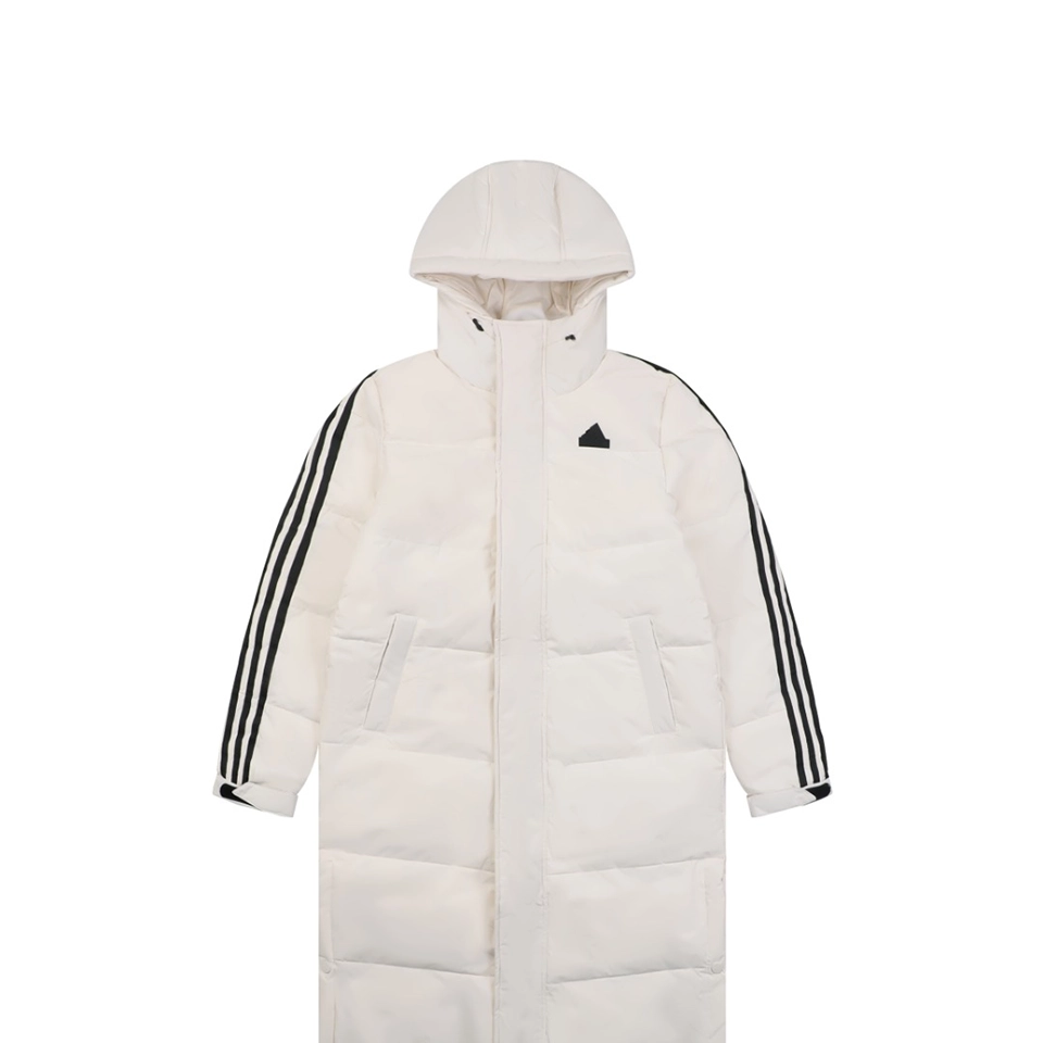 Adidas Three-Stripes Hooded Long Down Jacket White