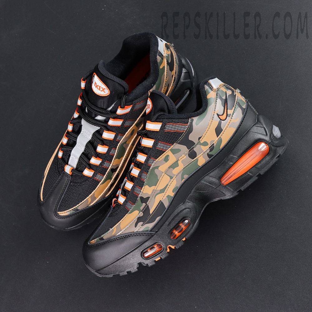 Top view of Nike Air Max 95 OG Orange Camo sneakers