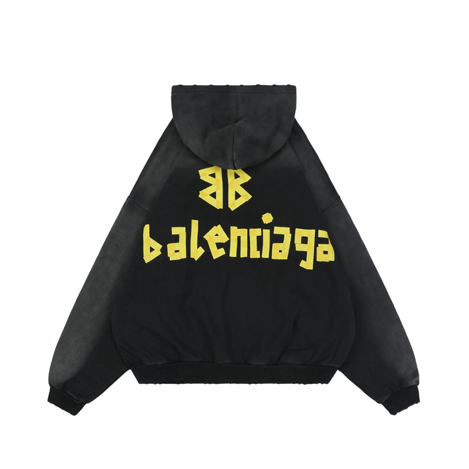 Balenciaga Yellow Tape Print Oversized Hoodie Back view
