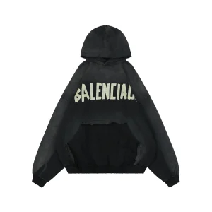 Balenciaga Yellow Tape Print Oversized Hoodie Front view