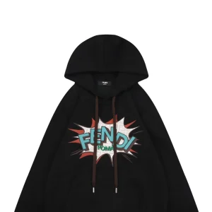 Fendi Graphic Letter Print Hoodie Black