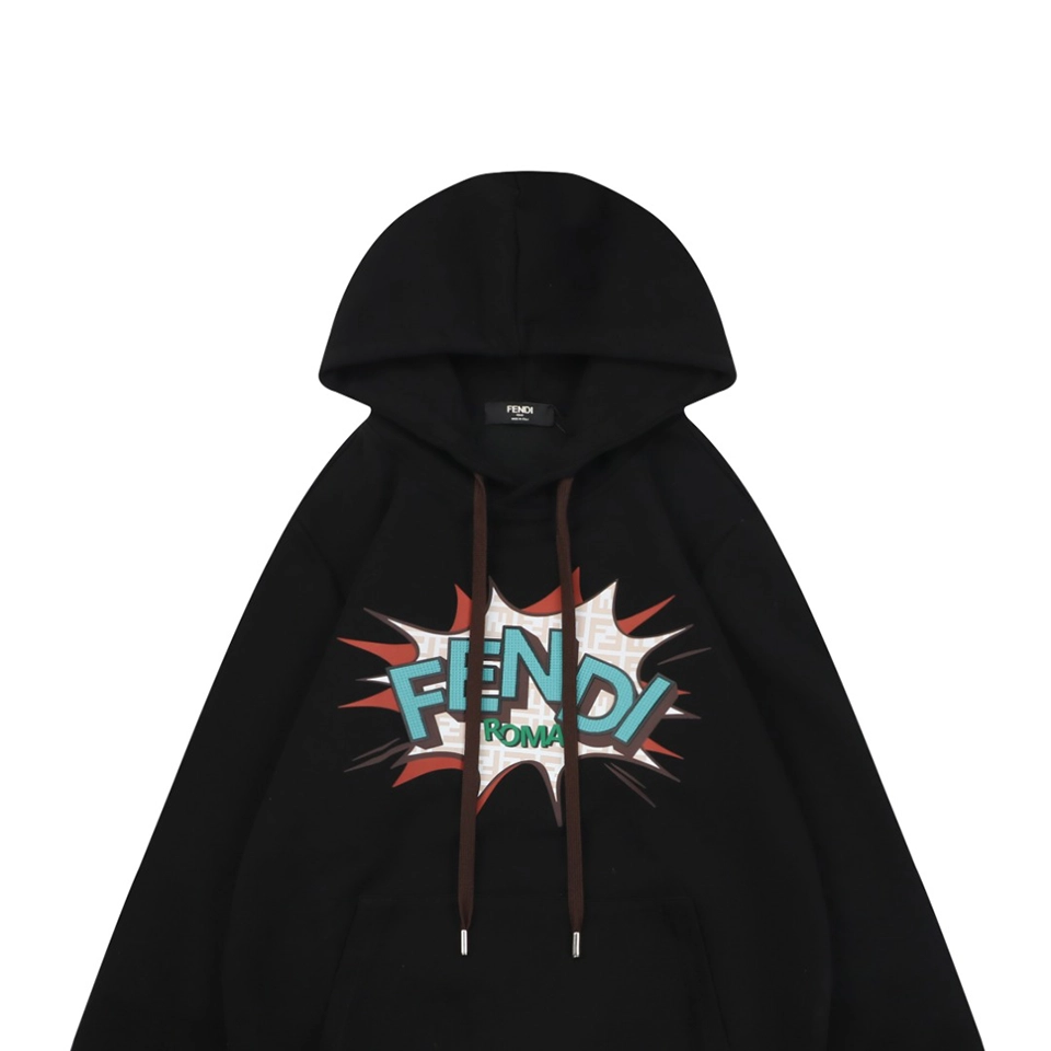 Fendi Graphic Letter Print Hoodie Black