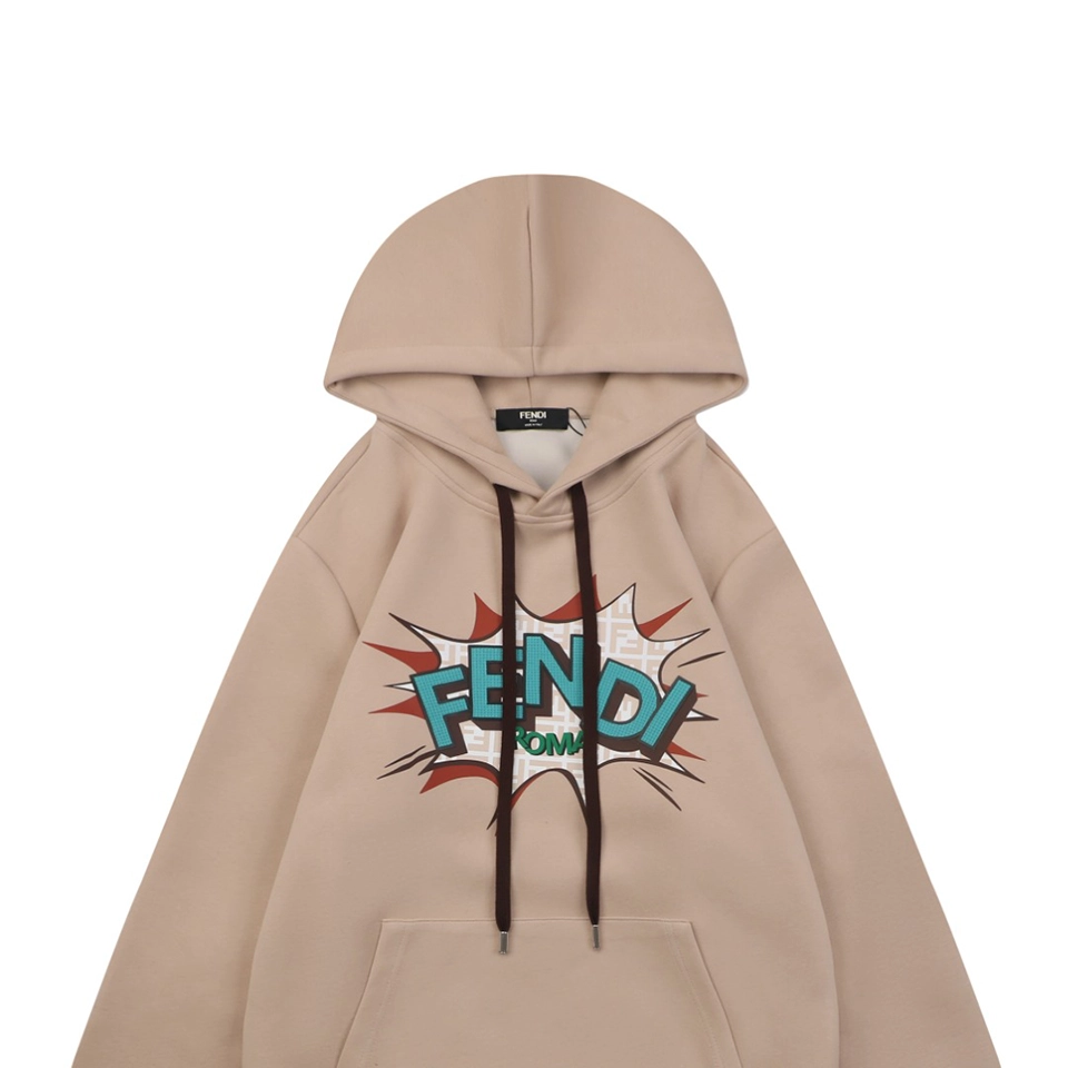 Fendi Graphic Letter Print Hoodie Beige