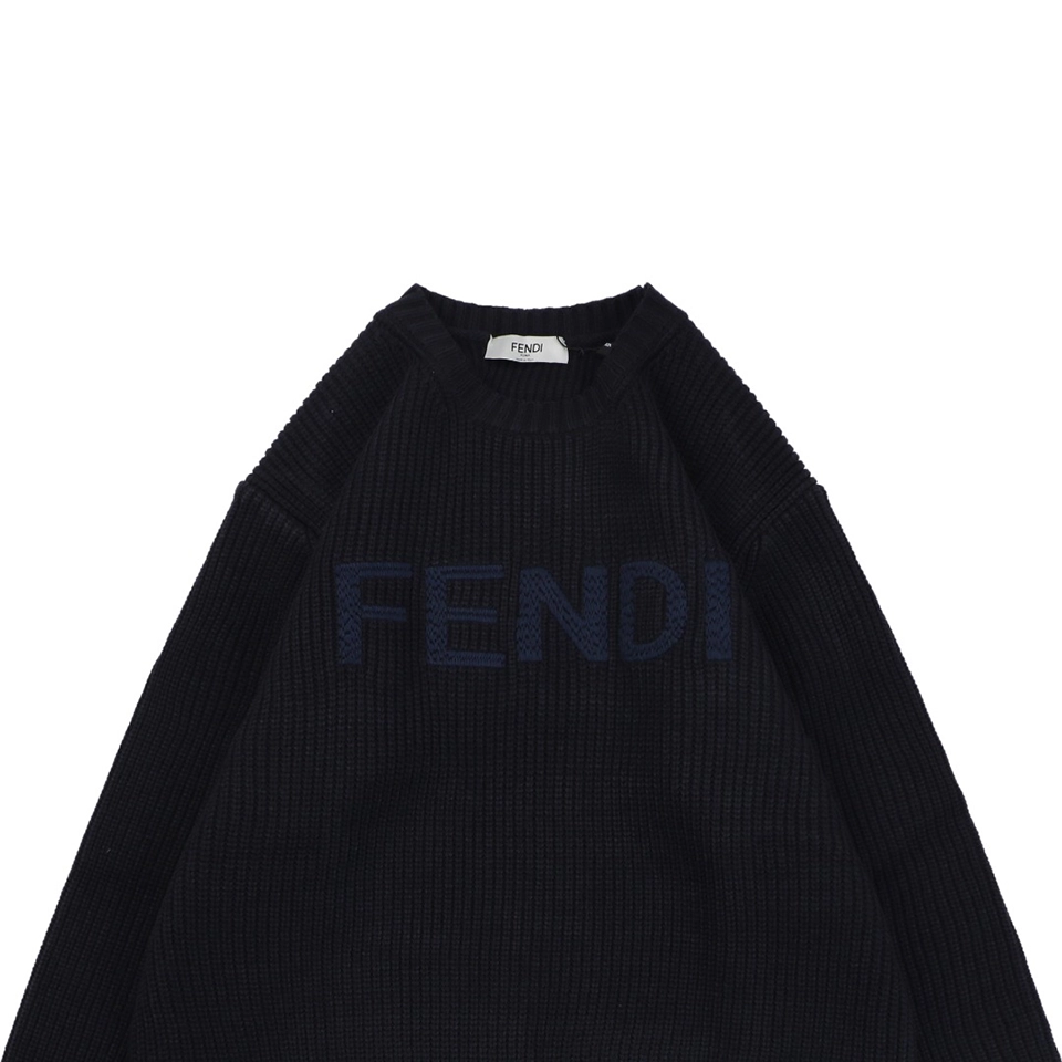 Fendi Logo Crewneck Knit Sweater Black
