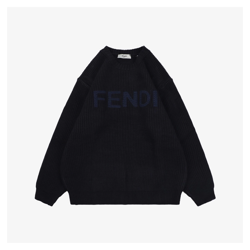 Fendi Logo Crewneck Knit Sweater Black Front view