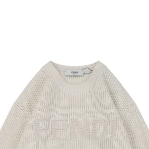 Fendi Logo Crewneck Knit Sweater Beige