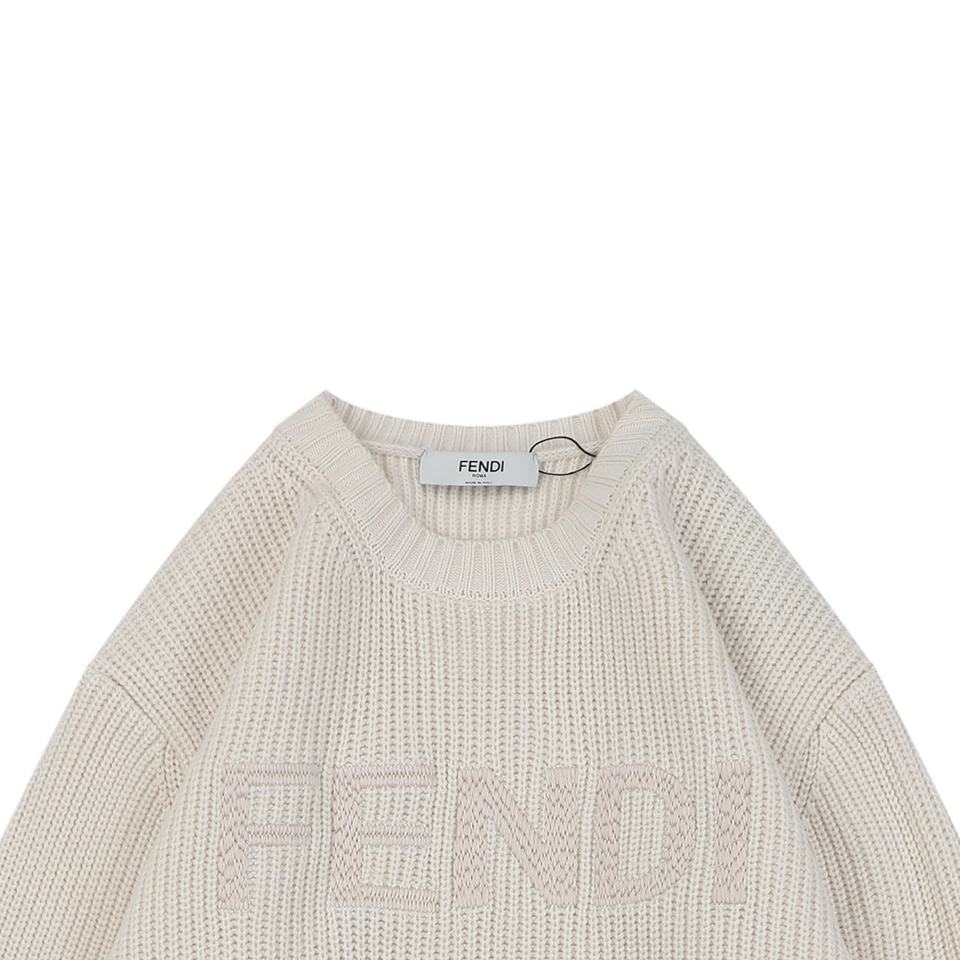 Fendi Logo Crewneck Knit Sweater Beige